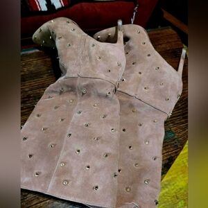 Studded Tan High Heel Boots